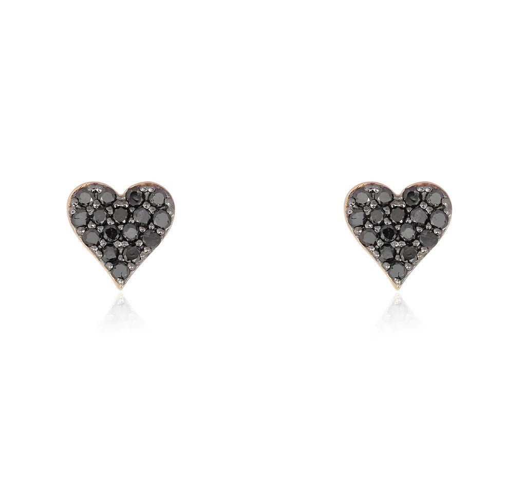 14K Black Diamond Heart Stud Earrings - Nolita