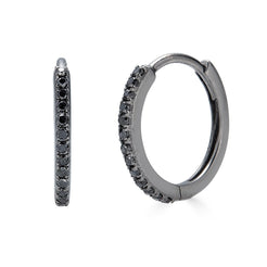 14K Black Diamond Huggie Hoop Earrings - Nolita