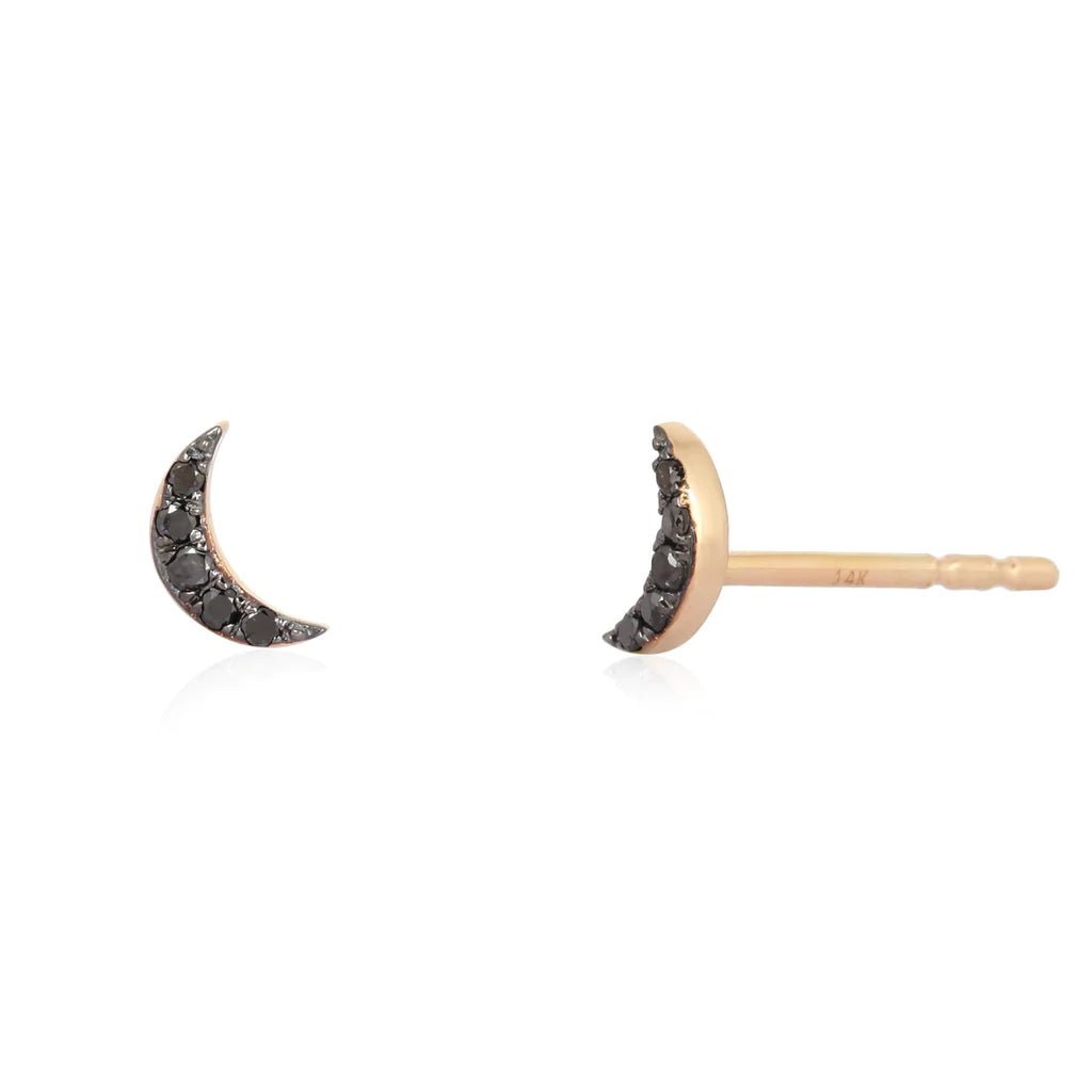 14K Black Diamond Moon Stud Earrings - Nolita