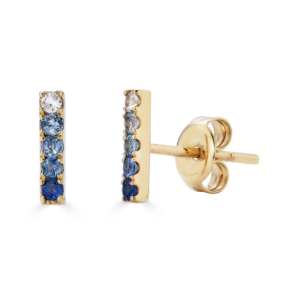 14K Blue Ombre Sapphire Bar Stud Earrings - Nolita