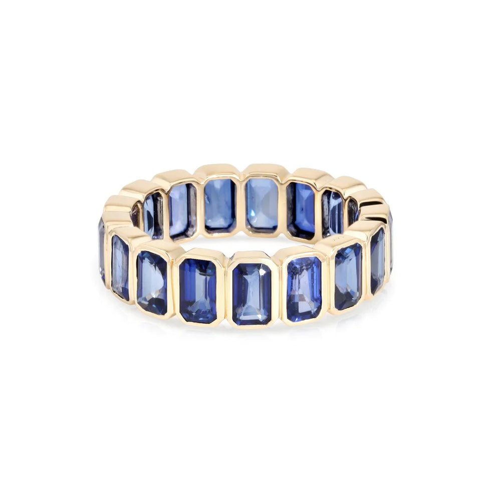 14K Blue Sapphire Bezel Eternity Band - Nolita