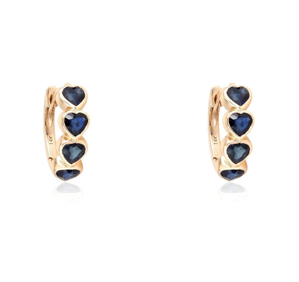 14K Blue Sapphire Heart Huggie Earrings - Nolita
