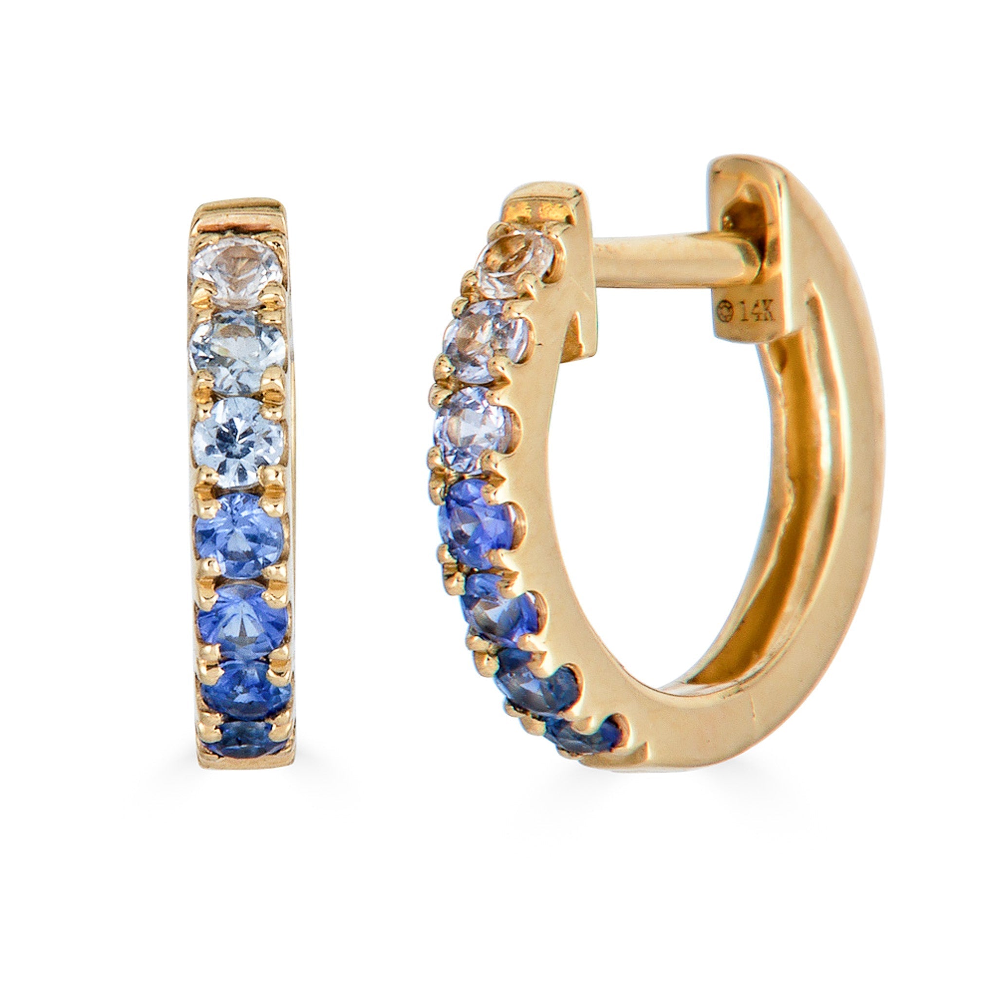 14K Blue Sapphire Ombre Huggies - Nolita