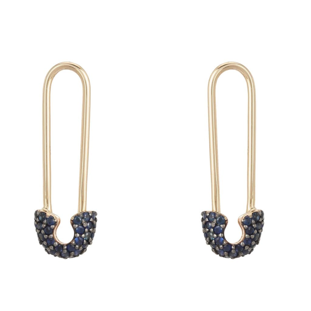 14K Blue Sapphire Safety Pin Earring - Nolita