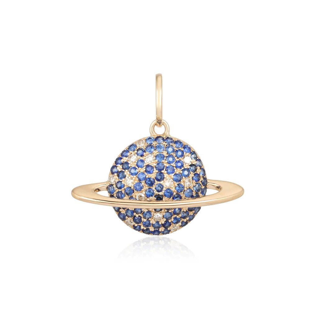 14K Blue Sapphire Saturn Charm - Nolita