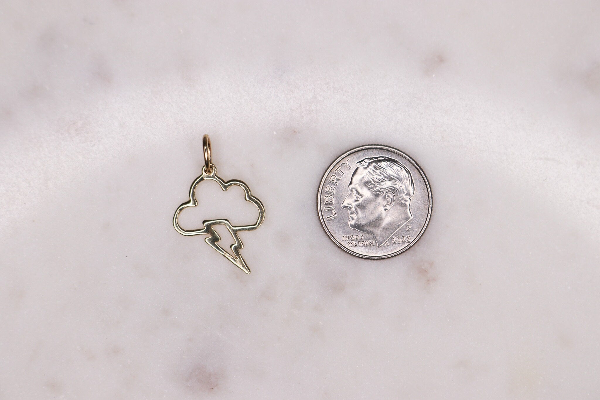 14K Cloud Lighting Bolt Charm - Nolita