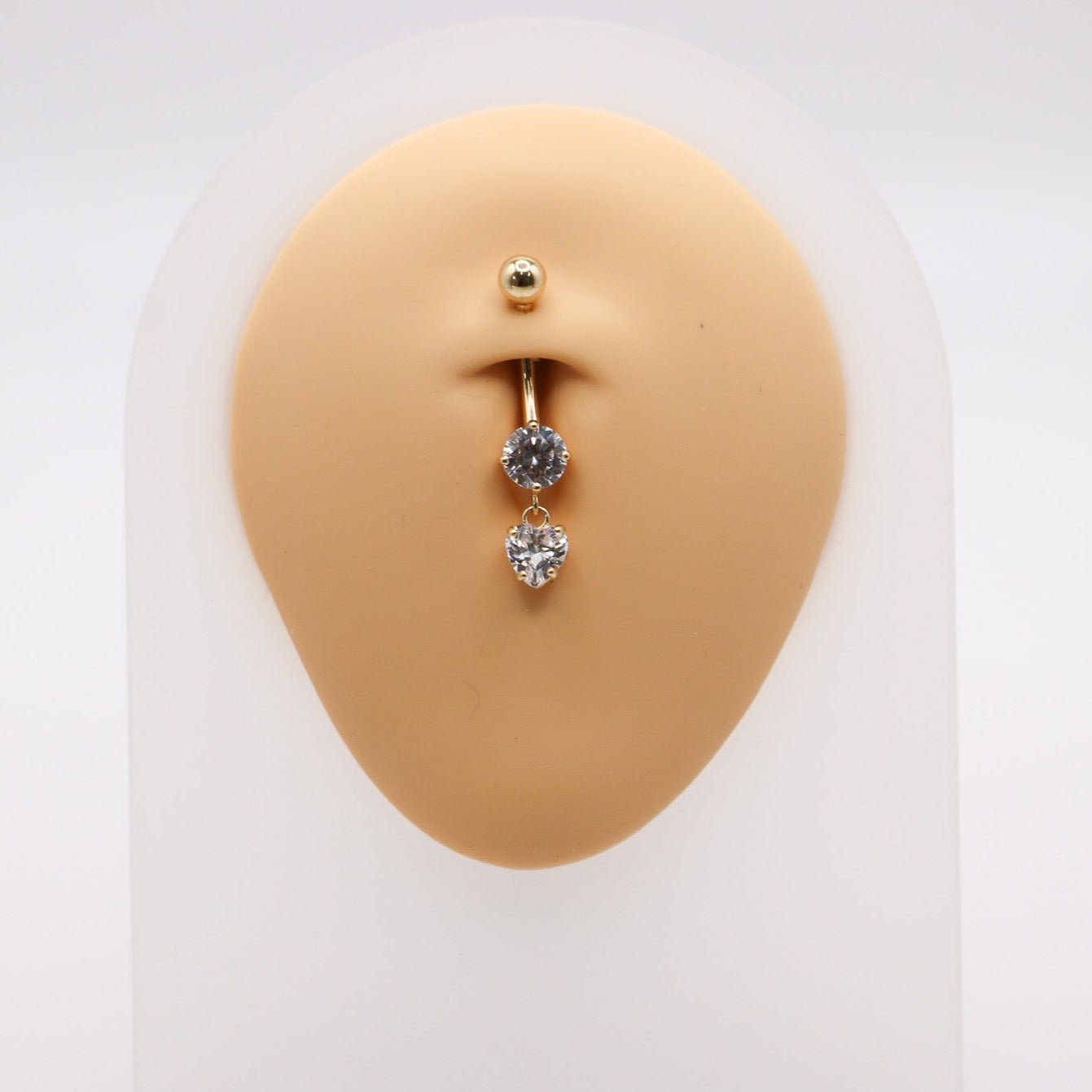 14K CZ Dangle Heart Belly Ring - Nolita