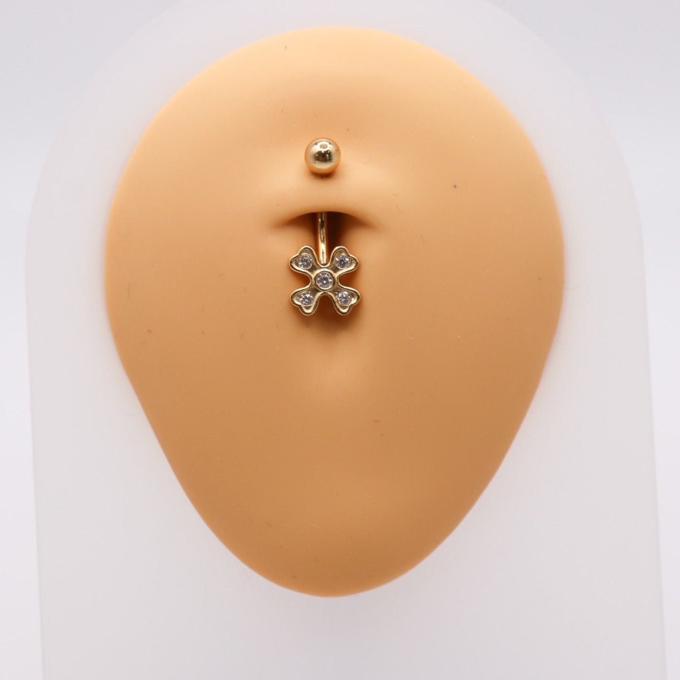 14K CZ Four Leaf Clover Belly Ring - Nolita