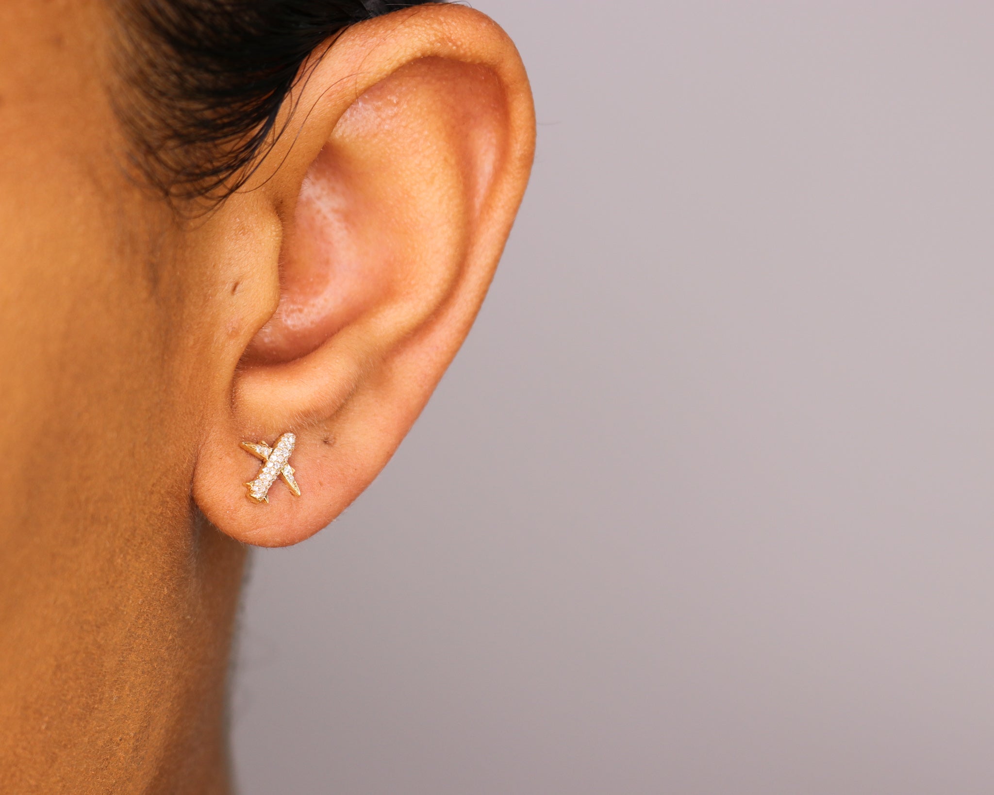 14K Diamond Airplane Stud Earrings - Nolita