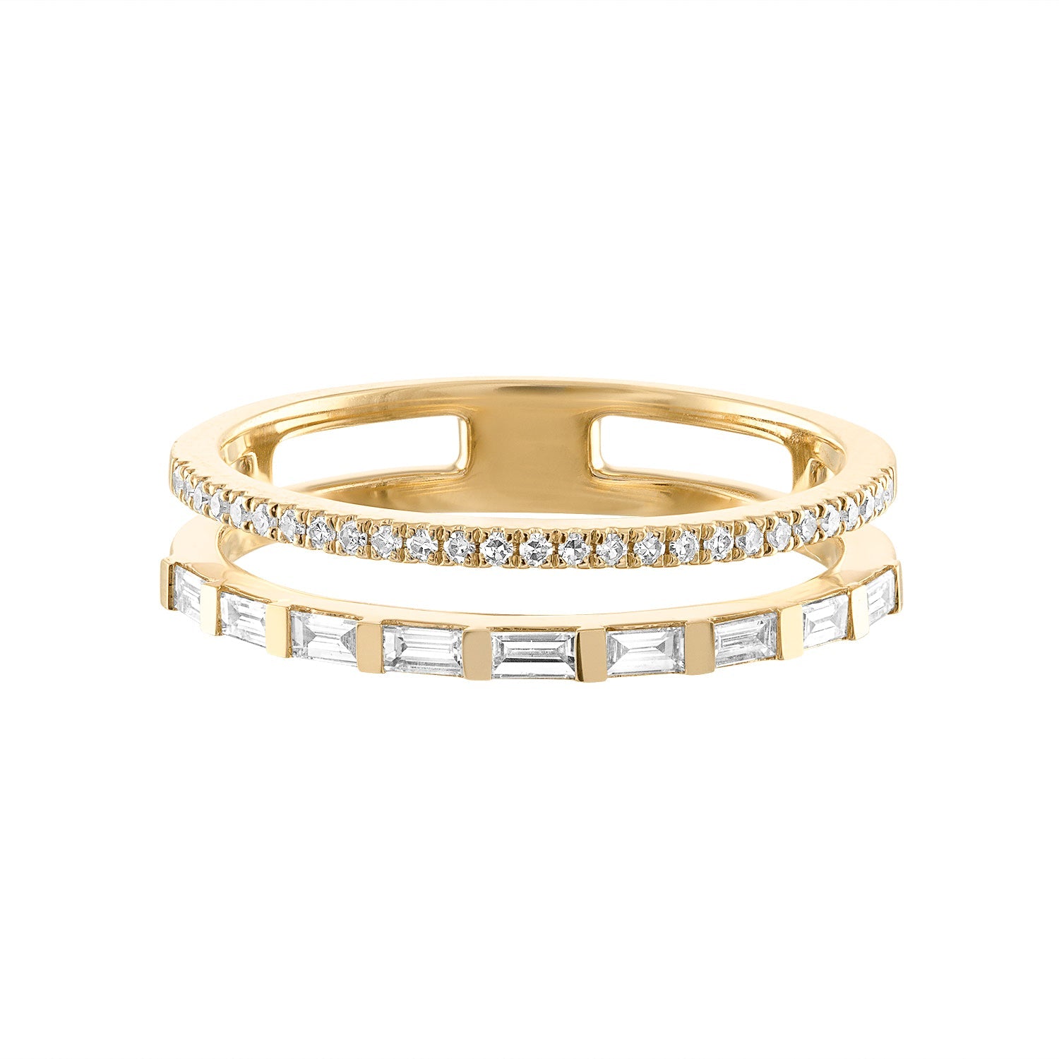 14K Diamond Baguette and Pave Ring - Nolita