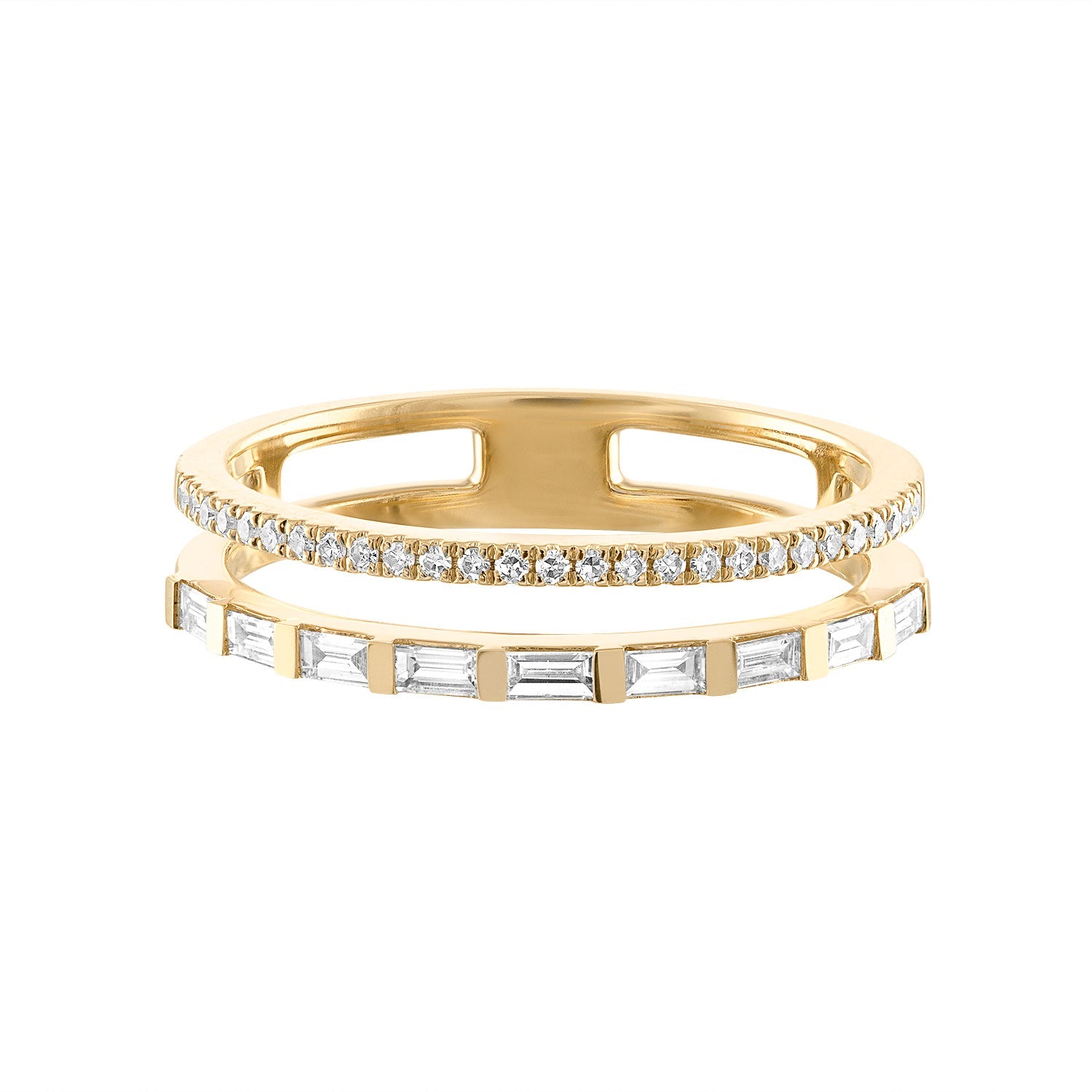 14K Diamond Baguette and Pave Ring - Nolita