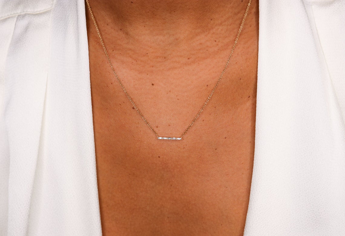 14K Diamond Baguette Necklace - Nolita