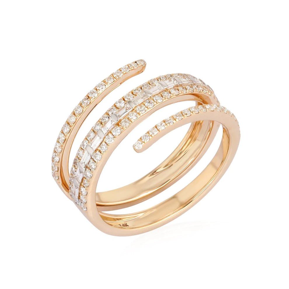 14K Diamond Baguette Spiral Ring - Nolita