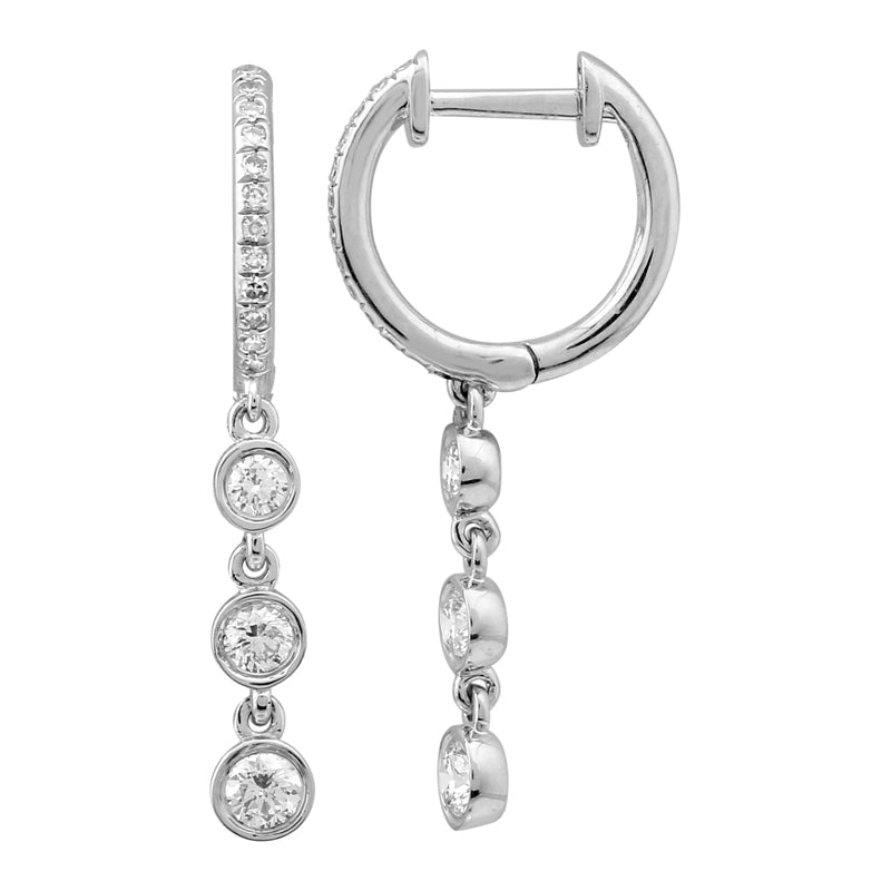 14K Diamond Bezel Dangling Huggie Earrings - Nolita