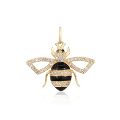 14K Diamond Black Stripe Bee Charm - Nolita