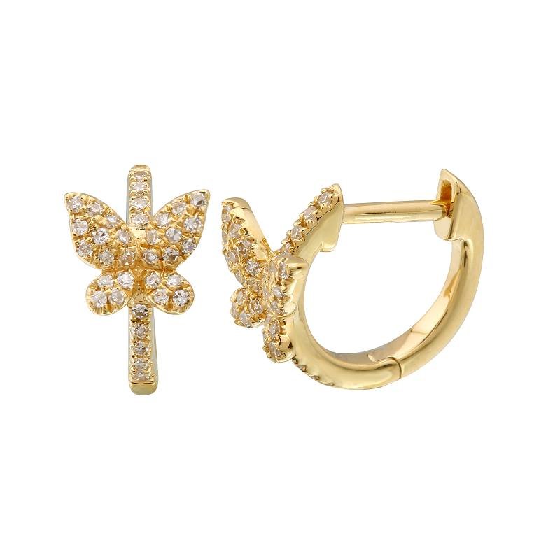 14K Diamond Butterfly Huggie Earrings - Nolita