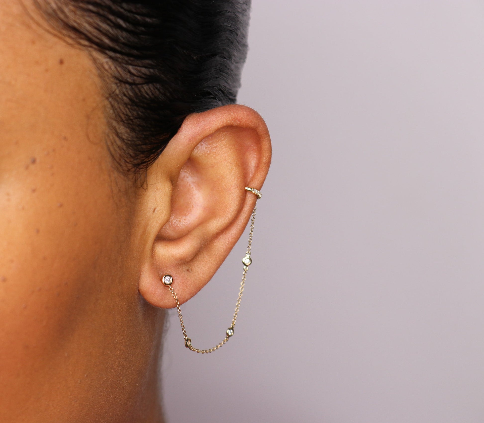 14K Diamond Chain Ear Cuff - Nolita