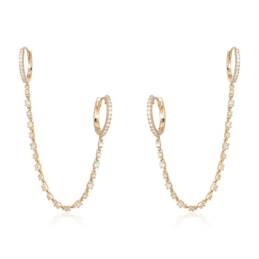 14K Diamond Chain Hoop Earrings - Nolita
