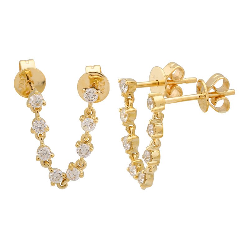 14K Diamond Chain Stud Earrings - Nolita