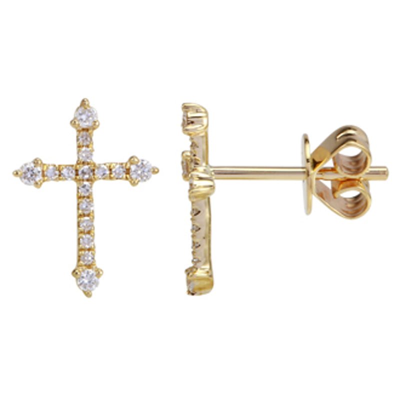 14K Diamond Cross Stud Earrings - Nolita