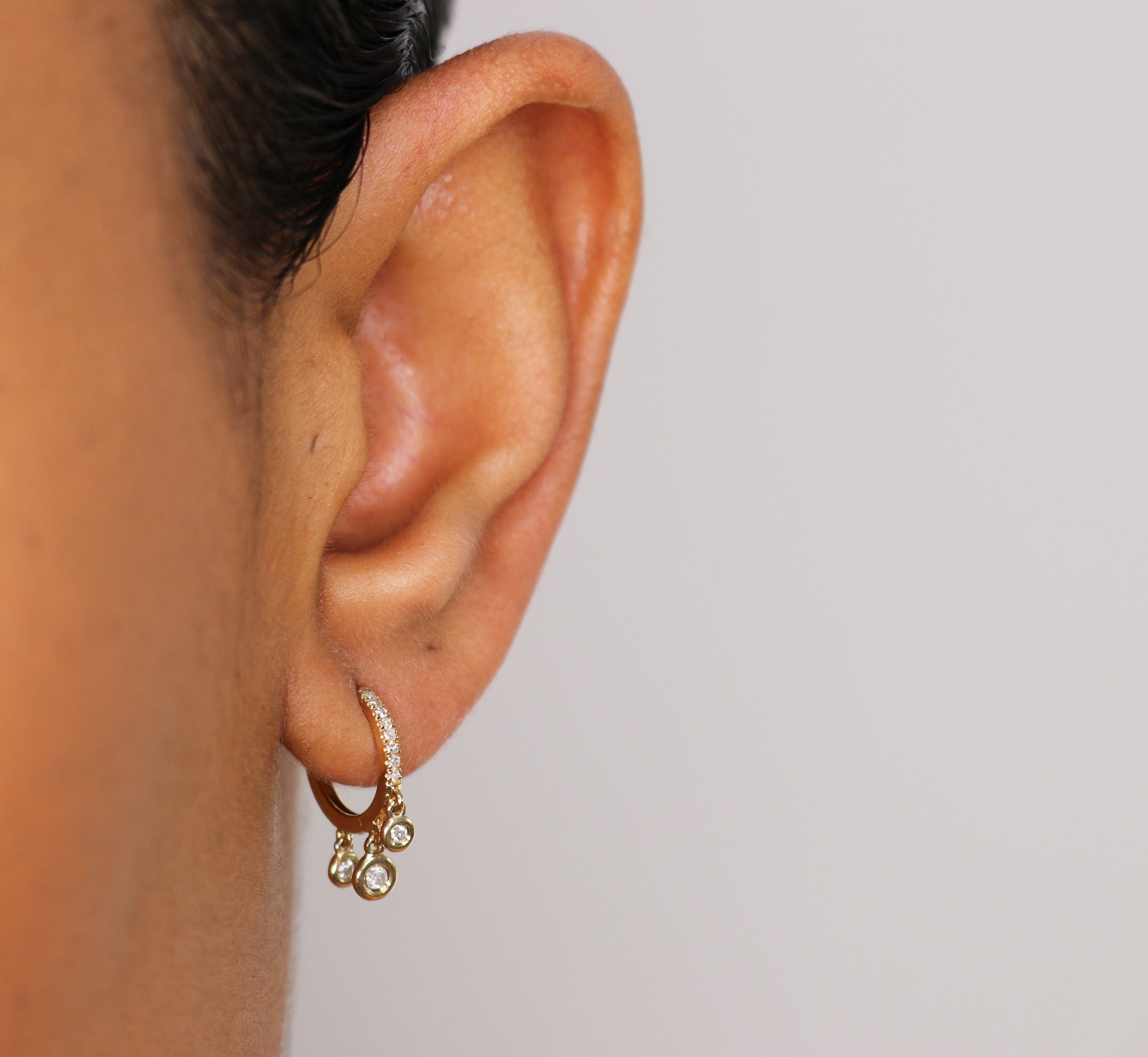 14K Diamond Dangle Bezel Hoop Earrings - Nolita