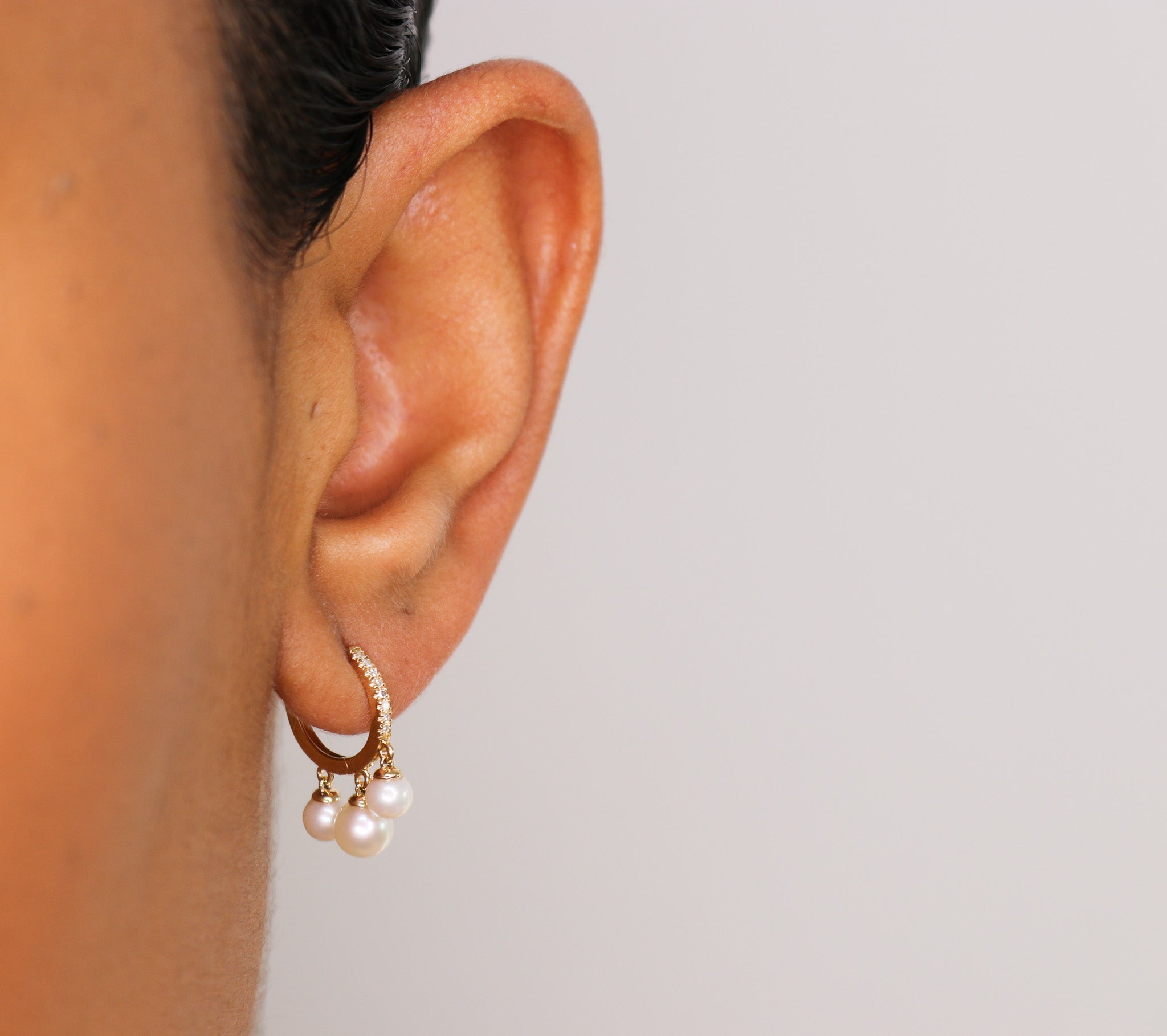 14K Diamond Dangle Pearl Hoop Earrings - Nolita