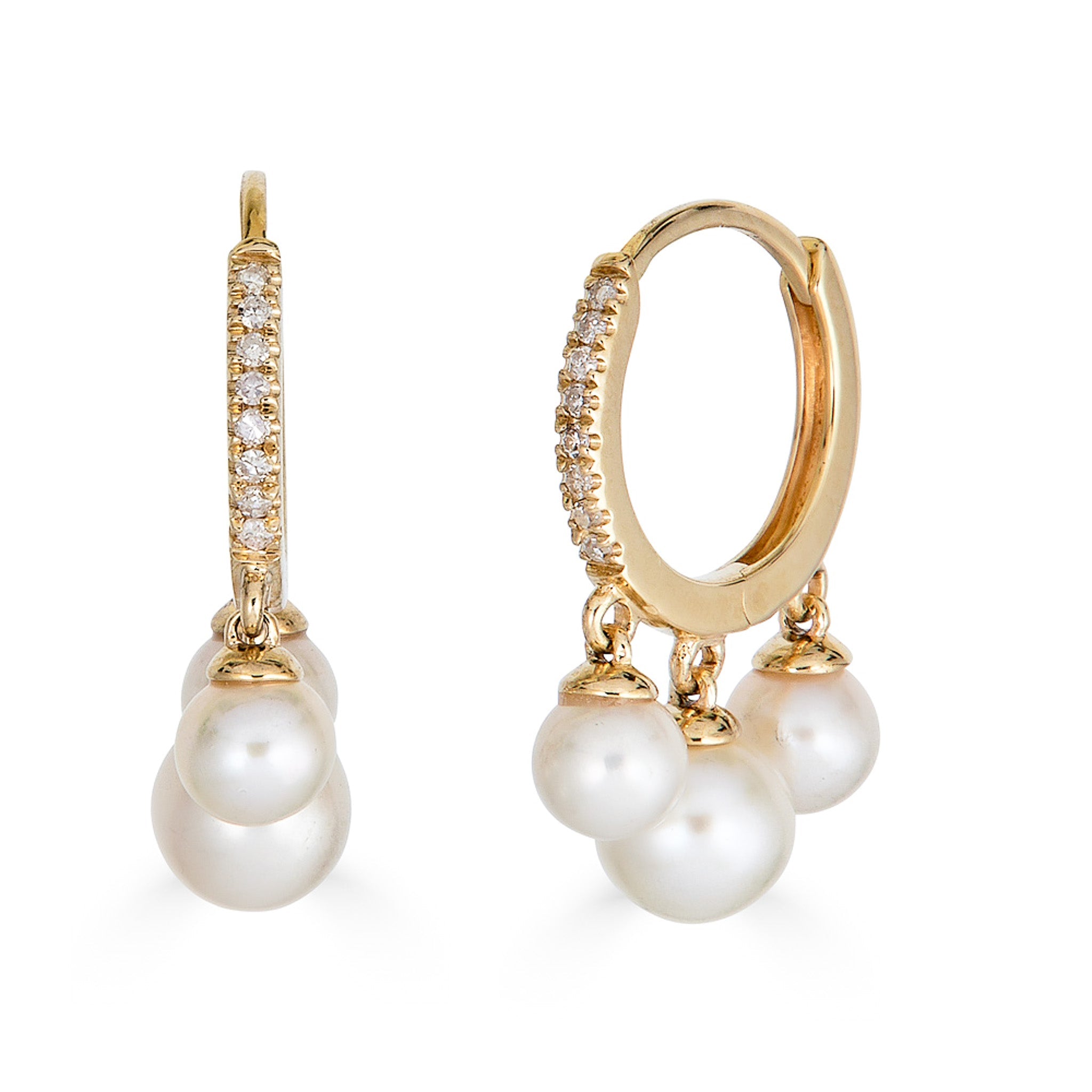 14K Diamond Dangle Pearl Hoop Earrings - Nolita