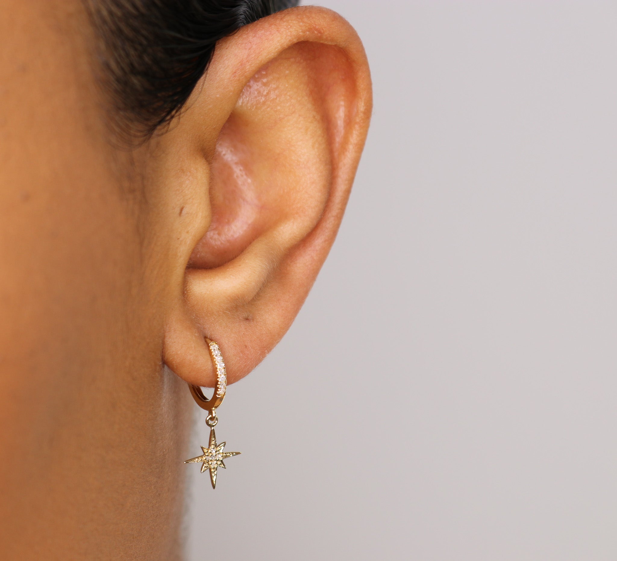 14K Diamond Dangle Star Hoop Earrings - Nolita