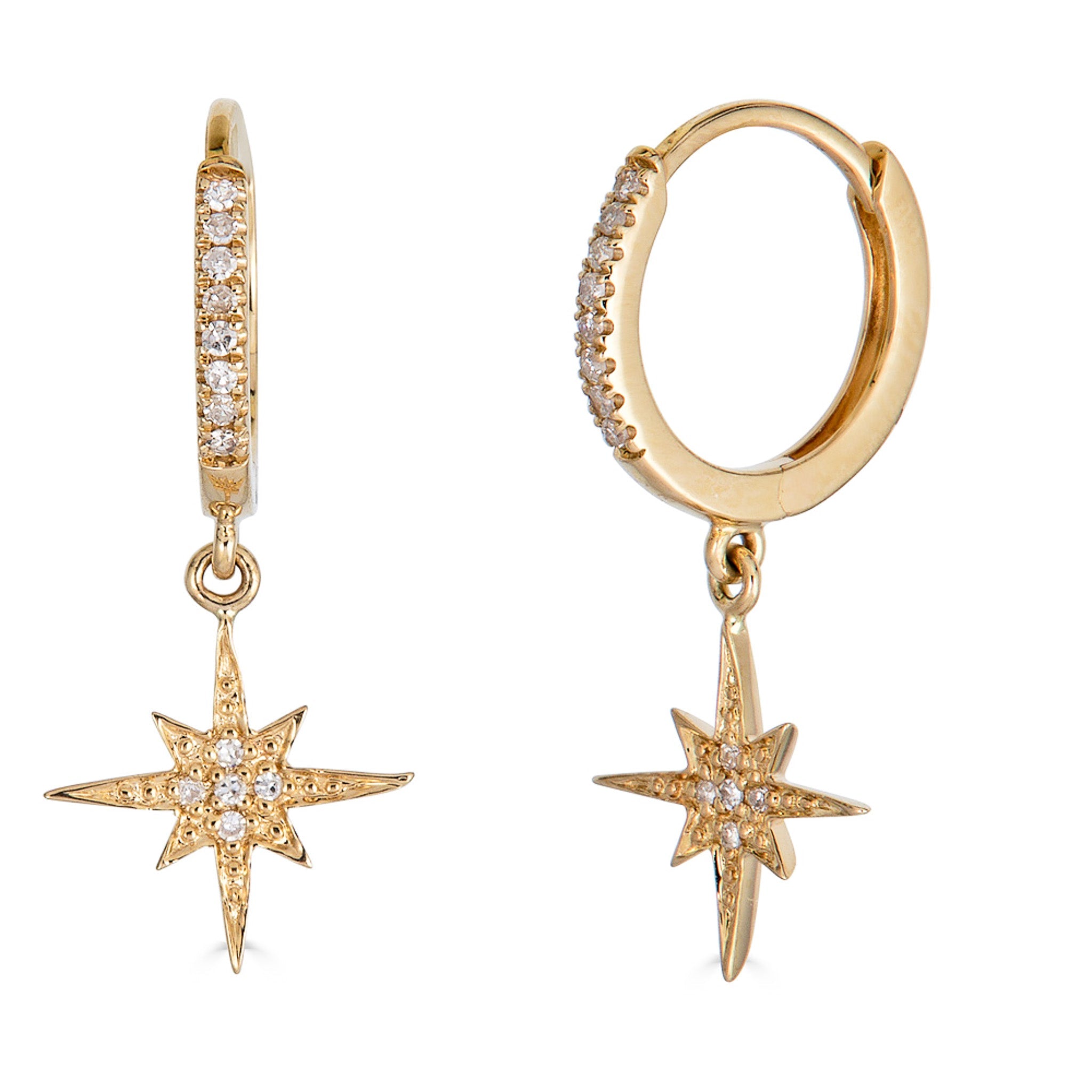 14K Diamond Dangle Star Hoop Earrings - Nolita