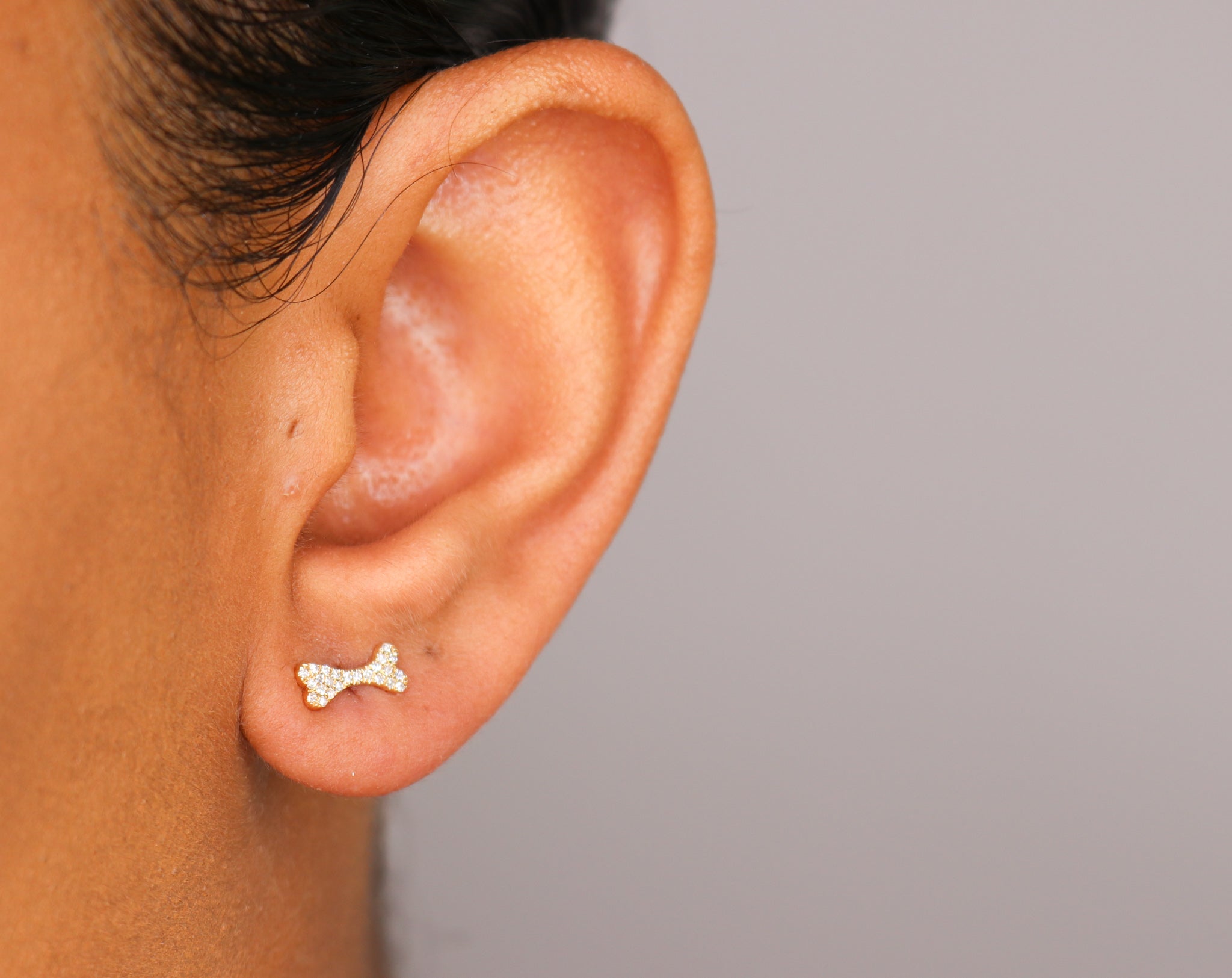14K Diamond Dog Bone Earrings - Nolita