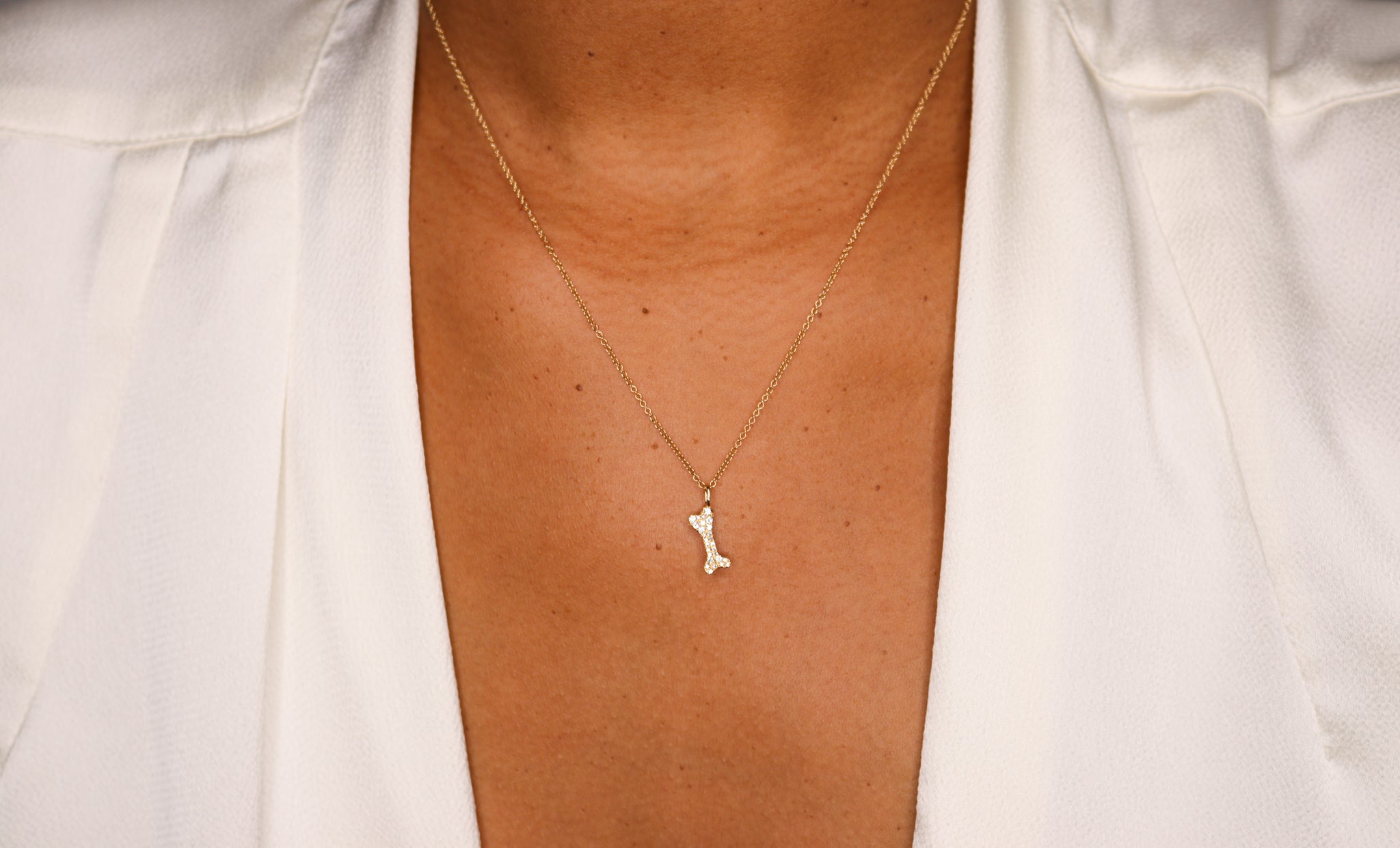 14K Diamond Dog Bone Necklace - Nolita