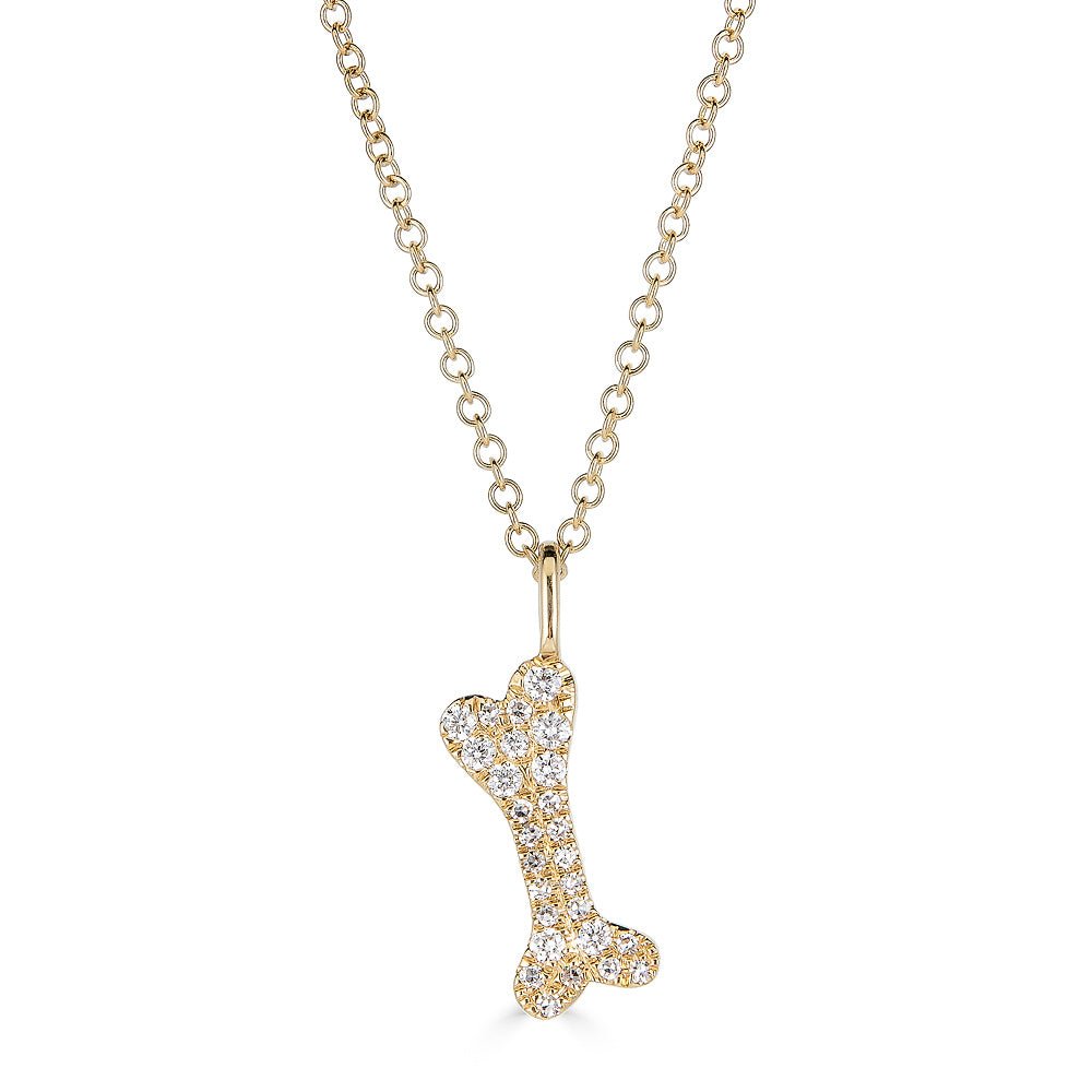 14K Diamond Dog Bone Necklace - Nolita
