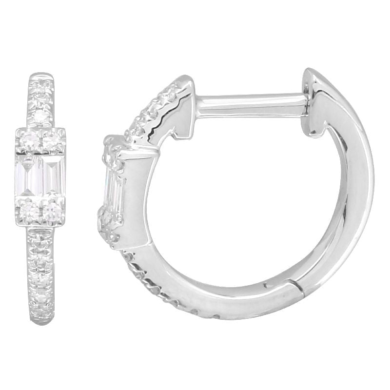 14K Diamond Double Baguette Huggies - Nolita