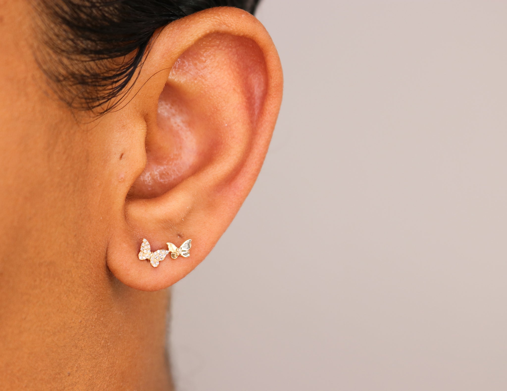 14K Diamond Double Butterfly Earrings - Nolita