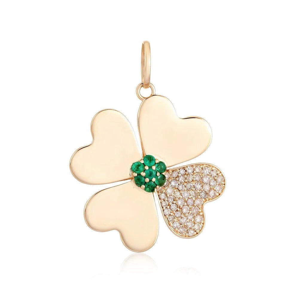 14K Diamond & Emerald Four Leaf Clover Charm - Nolita