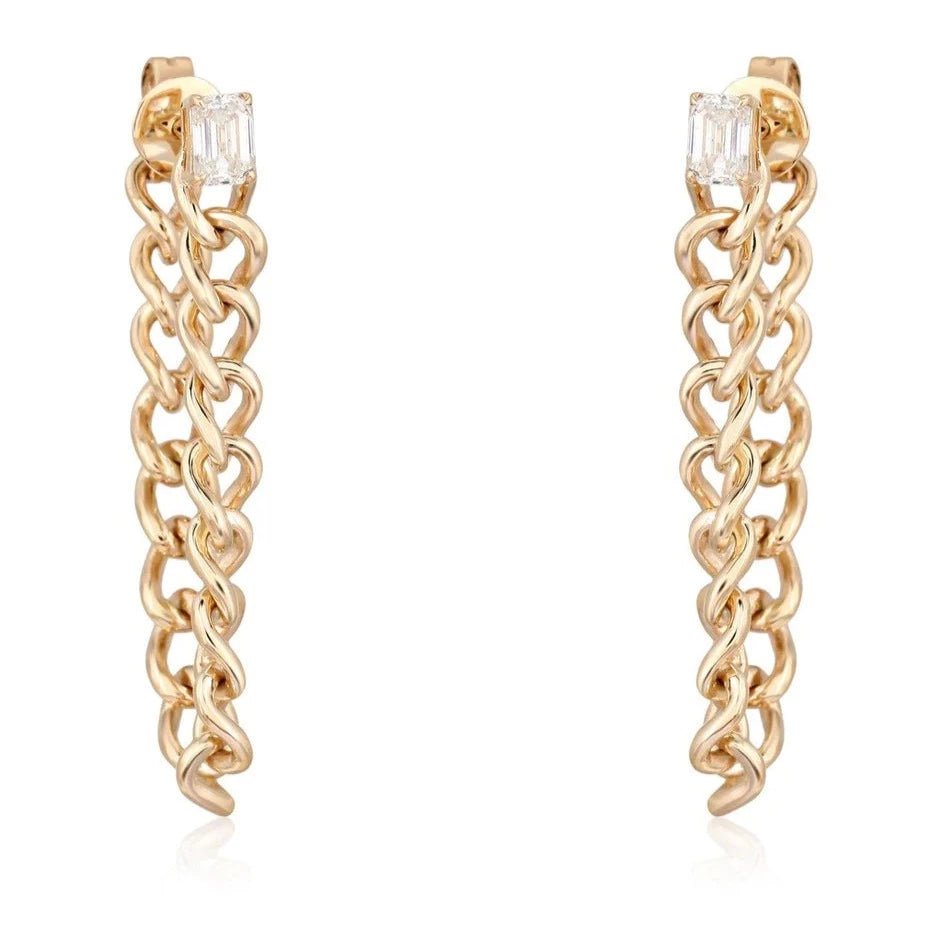 14K Diamond Emerald Shape Chain Earrings - Nolita