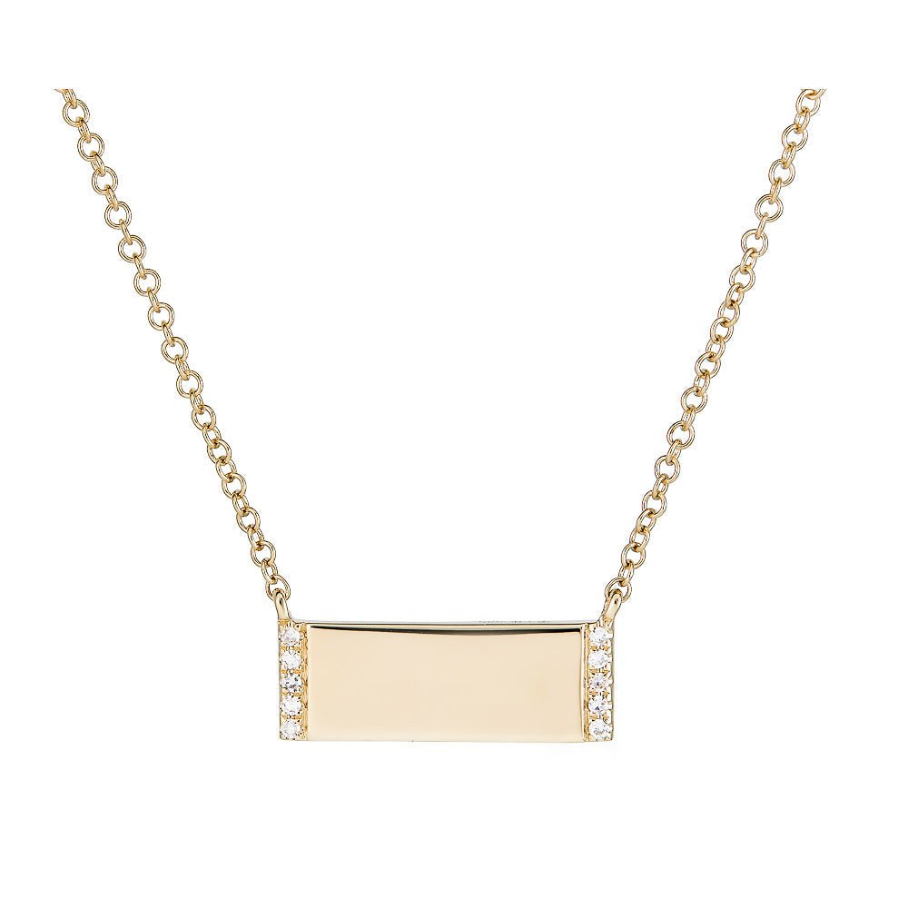 14K Diamond Engravable Bar Necklace- Mini - Nolita