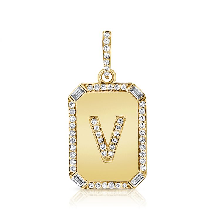 14K Diamond Initial Dog Tag