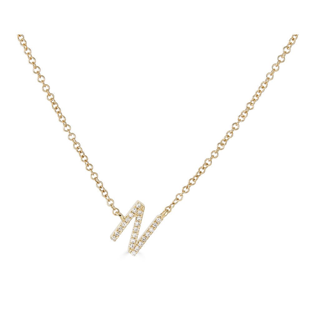 14K Diamond Initial Sideways Necklace - Nolita