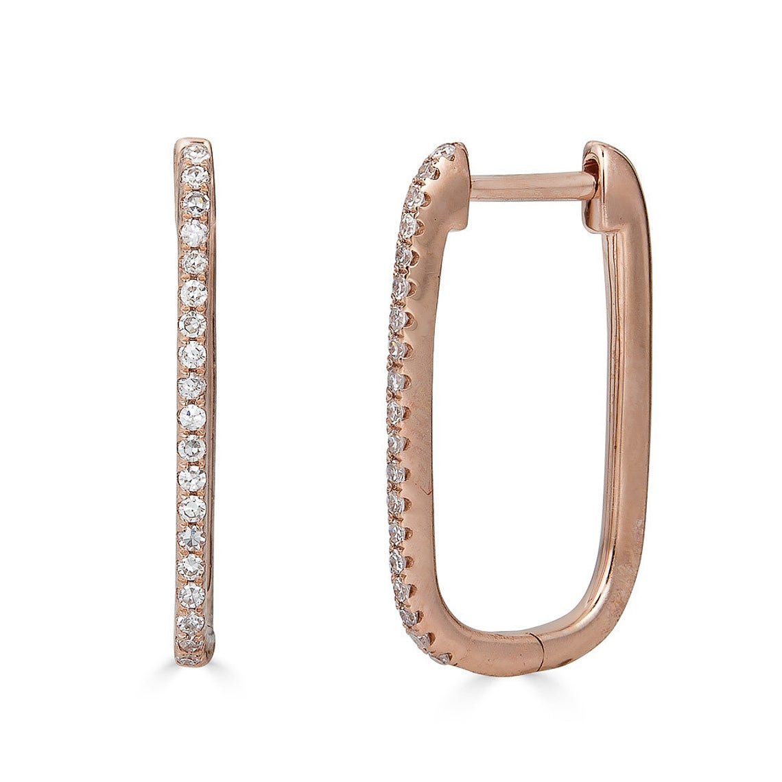 14K Diamond Large Rectangle Hoop Earrings - Nolita