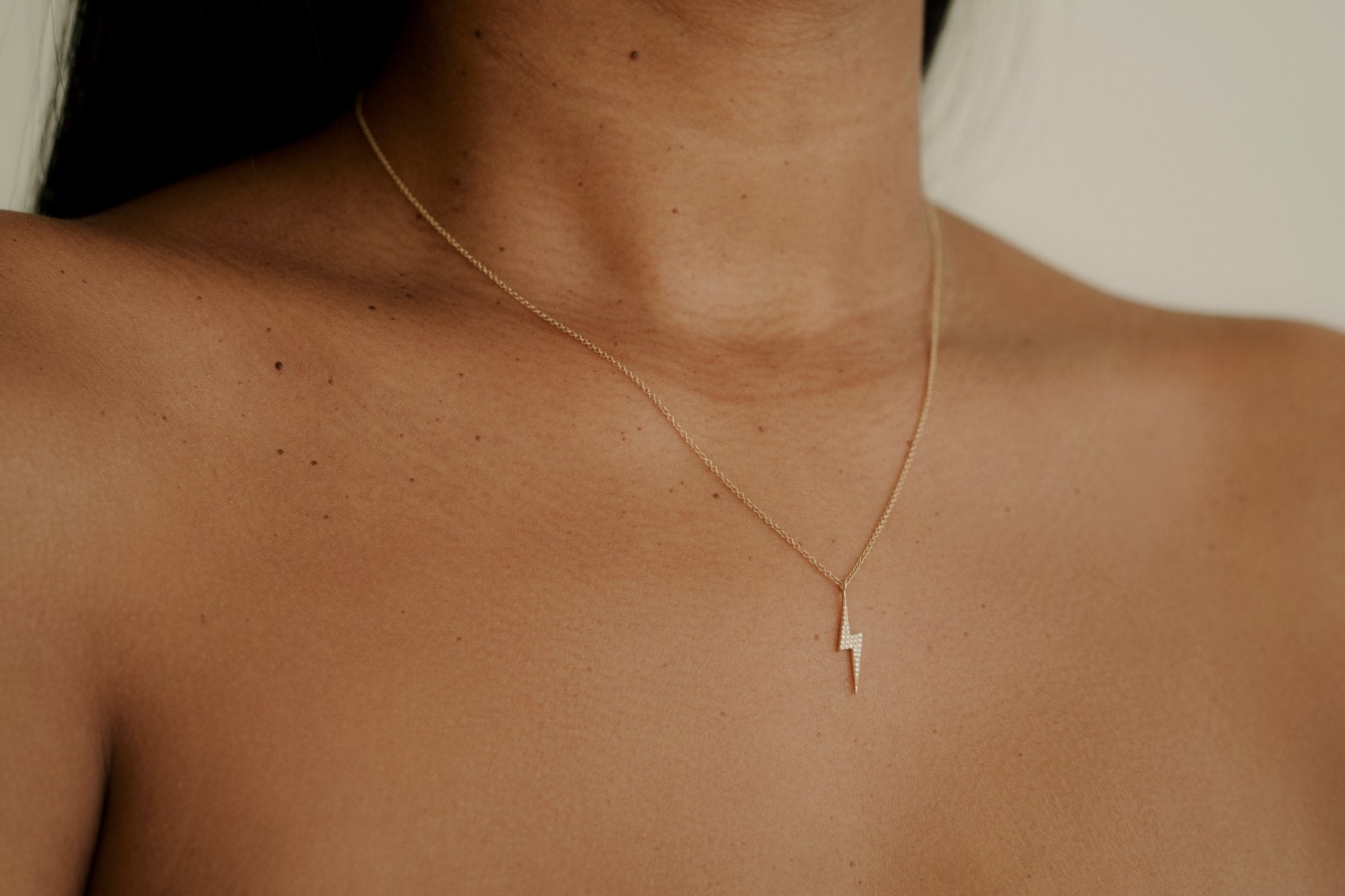 14K Diamond Lightning Bolt Necklace - Nolita