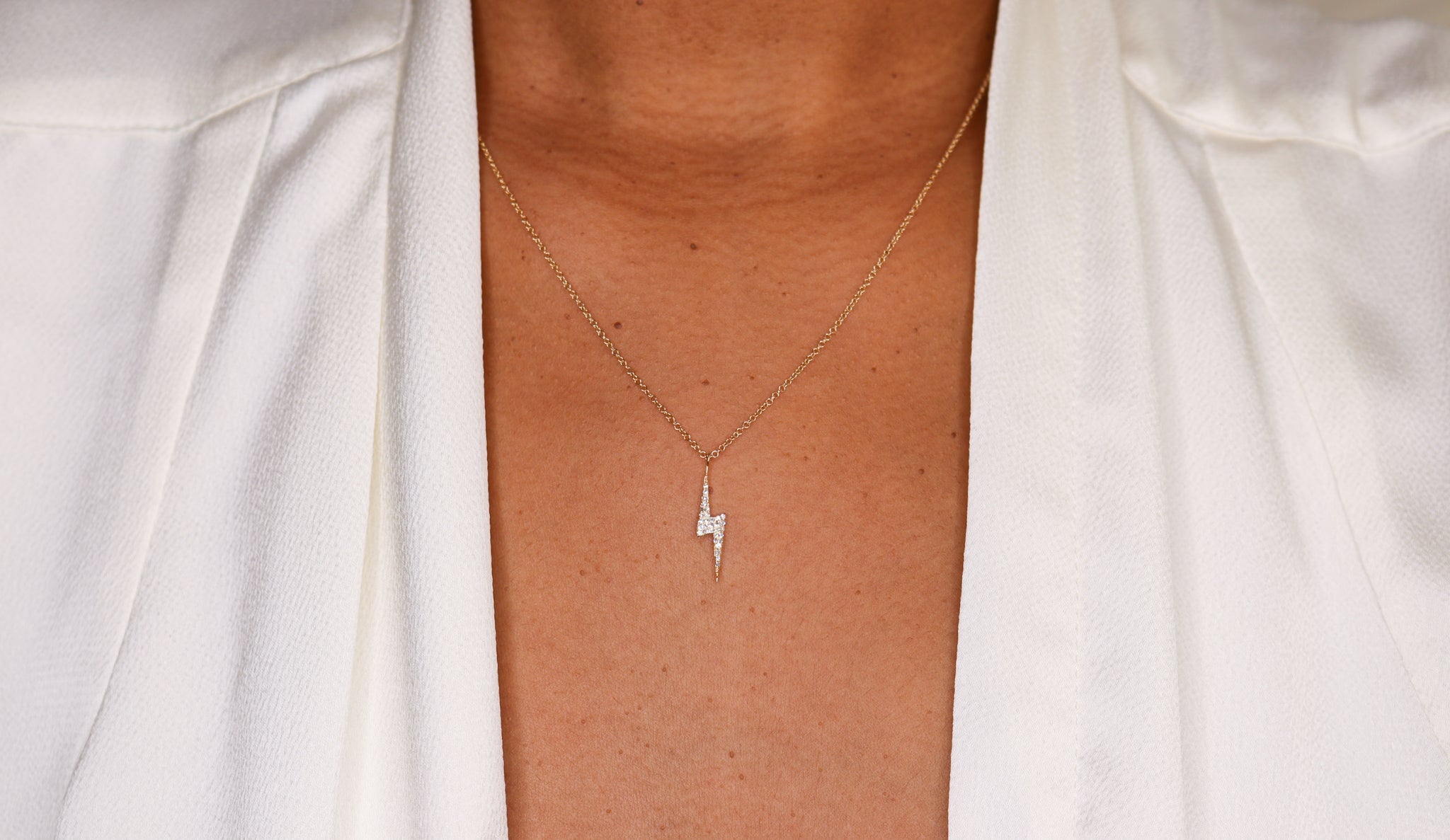 14K Diamond Lightning Bolt Necklace - Nolita