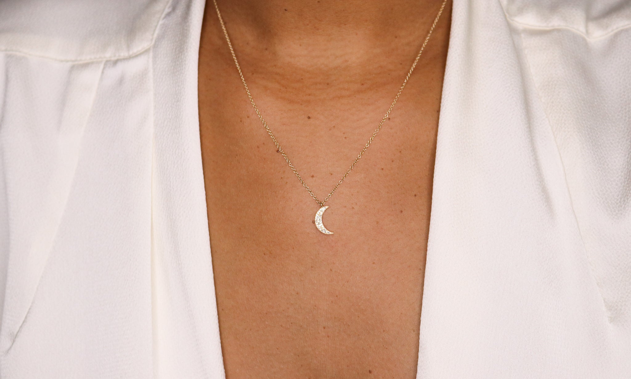 14K Diamond Moon Necklace - Nolita