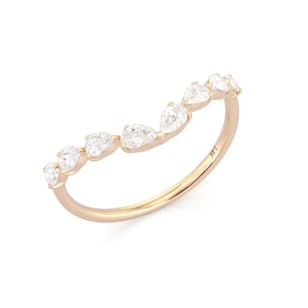 14K Diamond Pear V Ring - Nolita