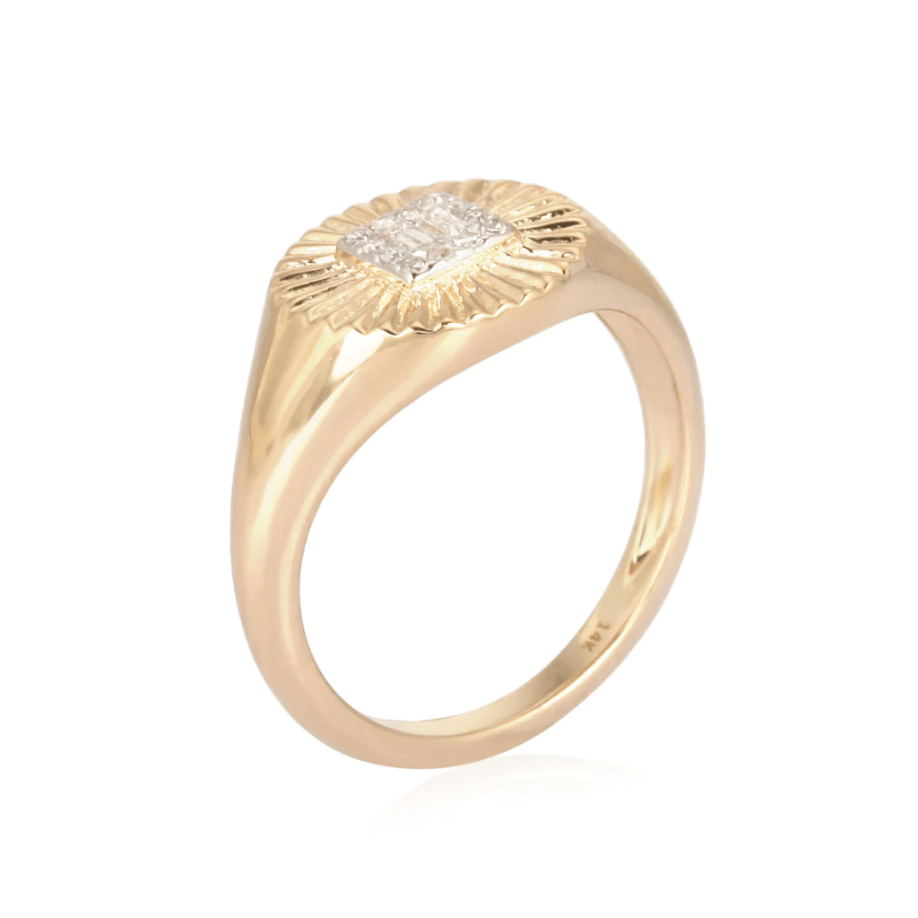 14K Diamond Signet Pinky Ring With Baguettes - Nolita