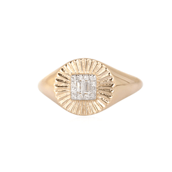14K Diamond Signet Pinky Ring With Baguettes - Nolita