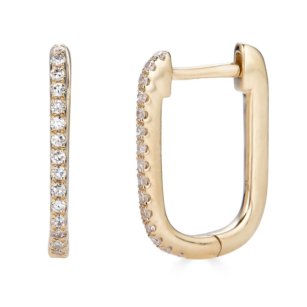 14K Diamond Small Rectangle Hoop Earrings - Nolita