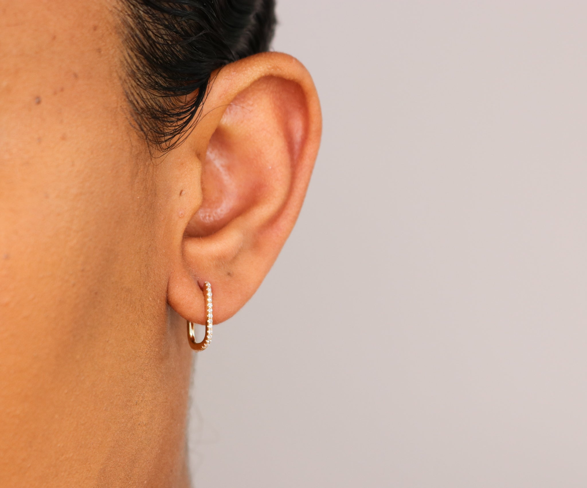 14K Diamond Small Rectangle Hoop Earrings - Nolita