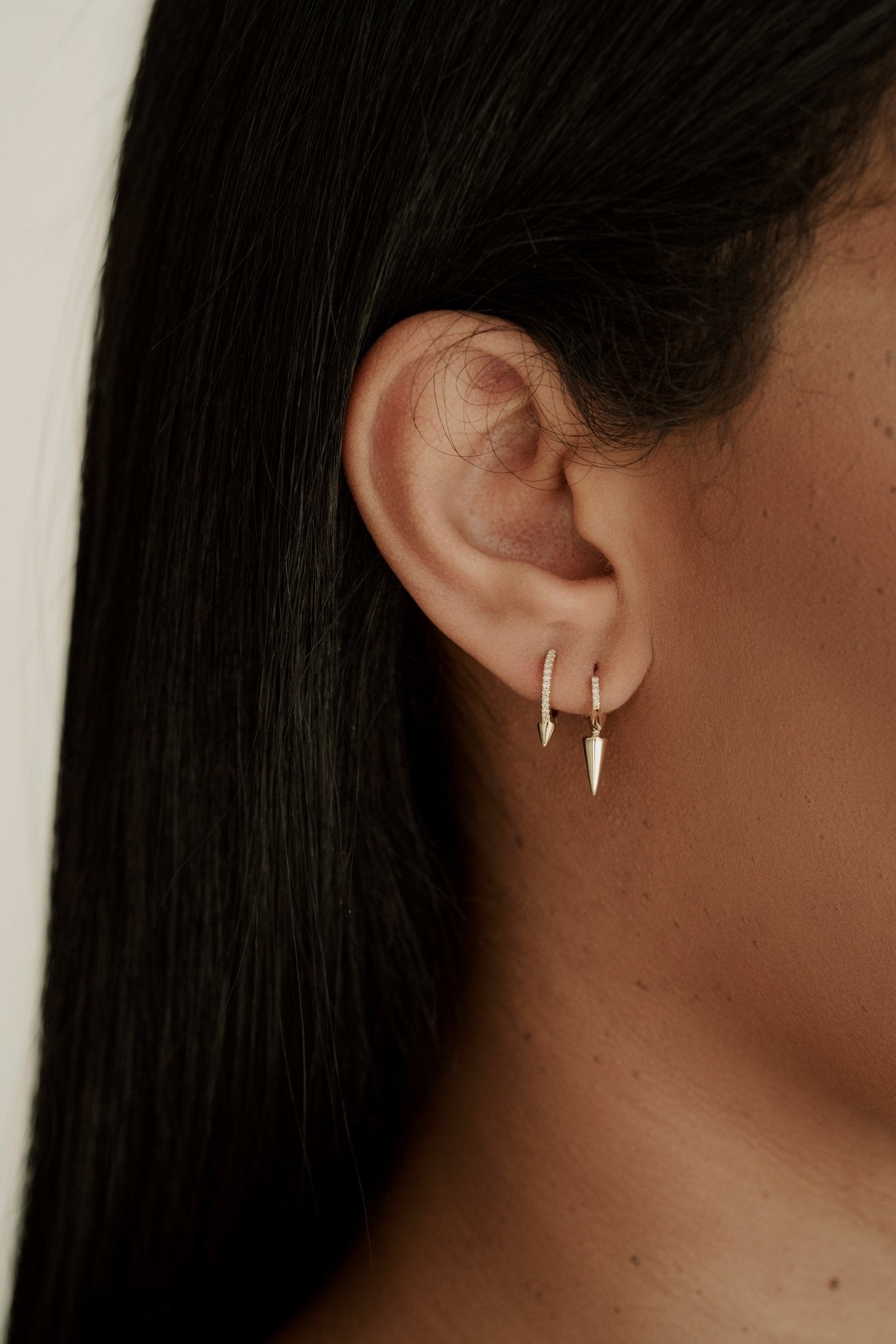 14K Diamond Spike Hoop Earrings - Nolita