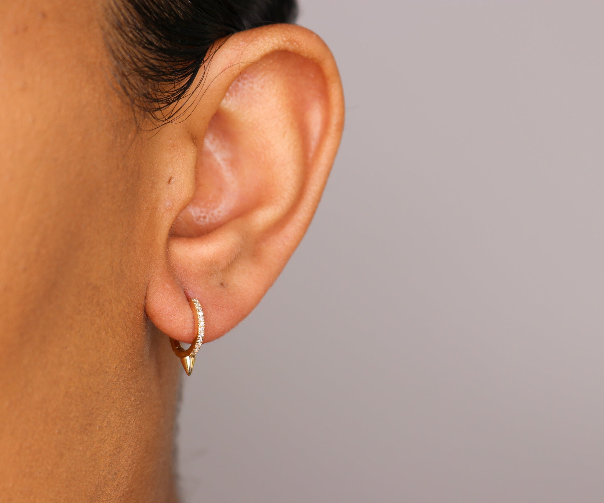 14K Diamond Spike Hoop Earrings - Nolita